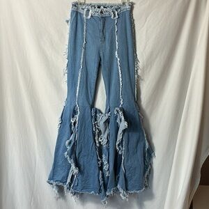 Purple Candy Frayed Denim Flare Jeans
